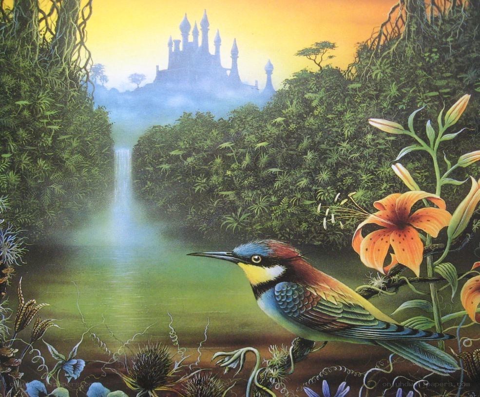 Bird in a fantasy forest