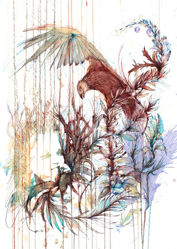 Bird in a floral landscape