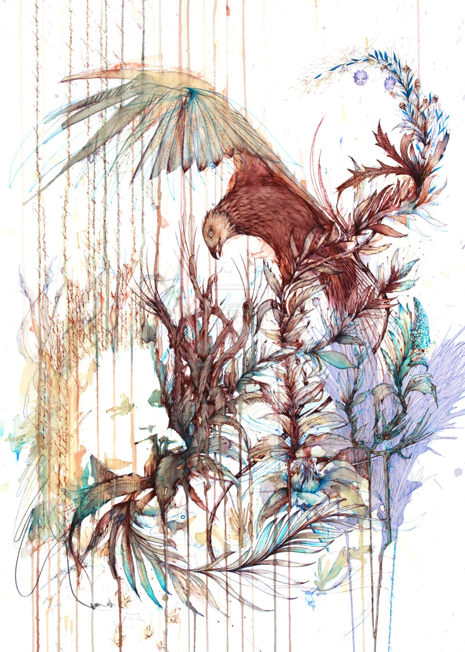 Bird in a floral landscape