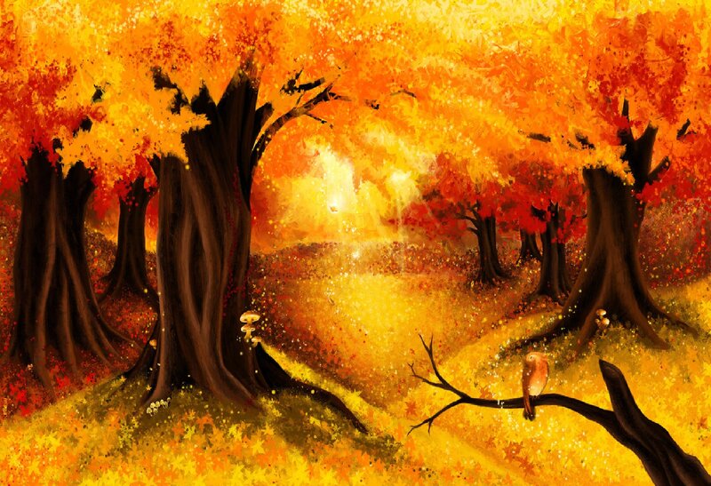 Bird in Autumn Forest