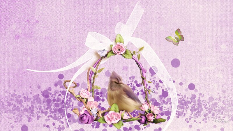 Bird in Floral Wreath — Purple