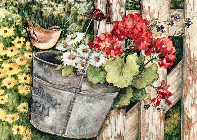 Bird in Metal Bucket