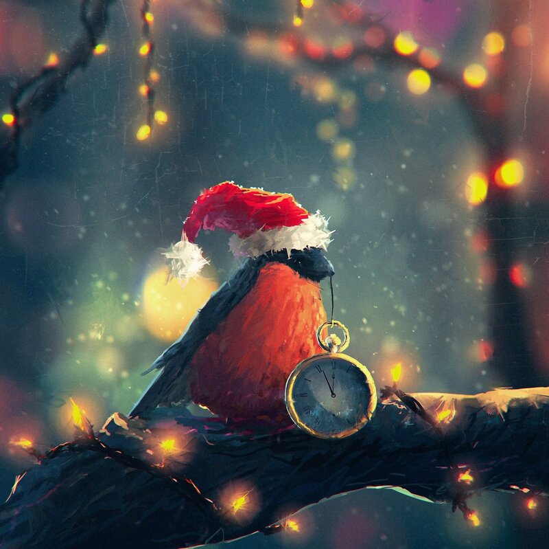 Bird in Santa Hat — Red