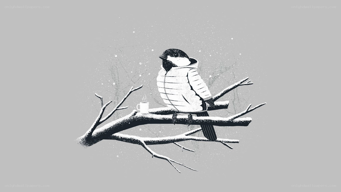 bird in winter coat on branch