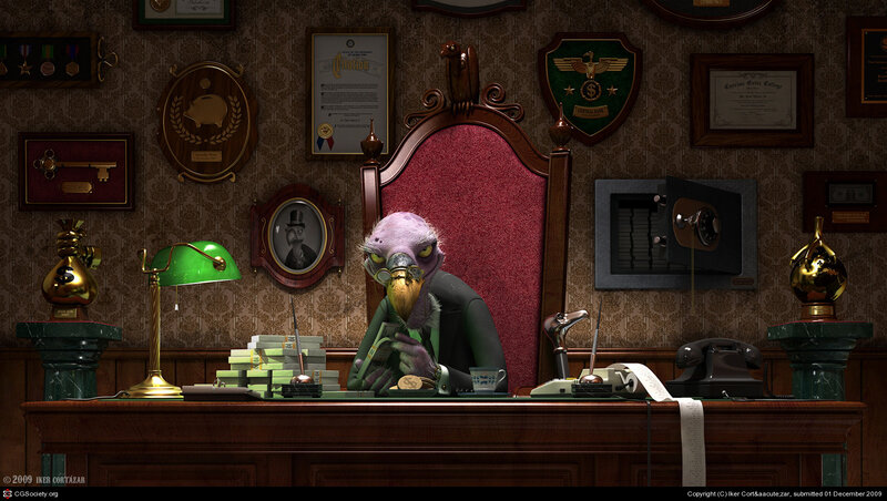 Bird-like Character at Desk