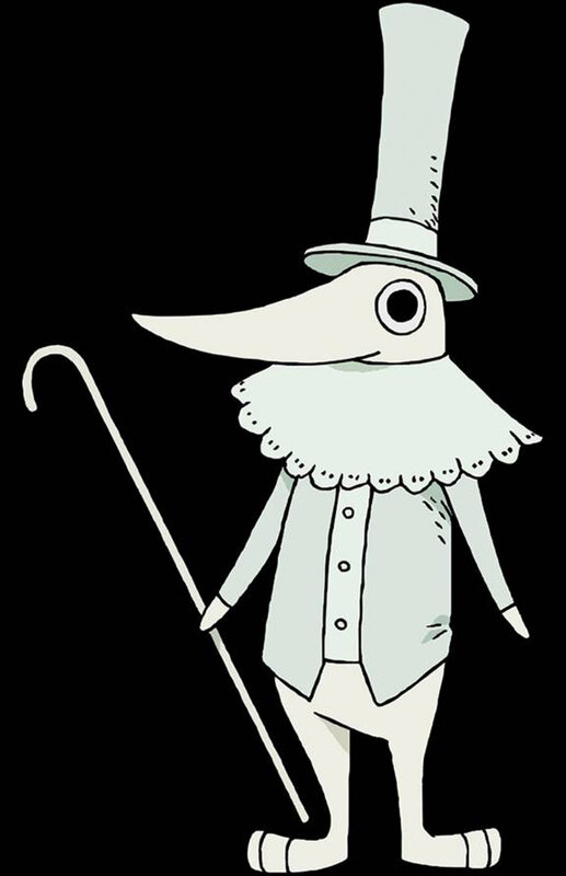 bird-like character with top hat