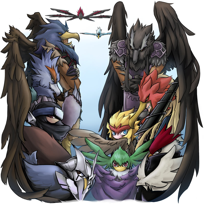 Bird-like creatures group portrait