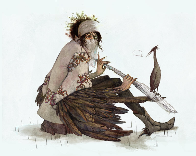 bird-like humanoid with staff