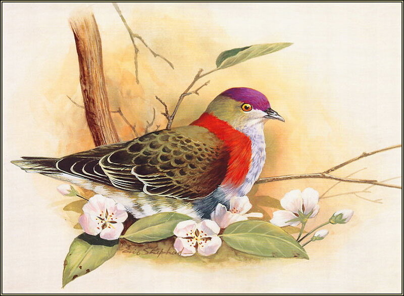 Bird on a Branch — Green, Serene, Spring, Illustration