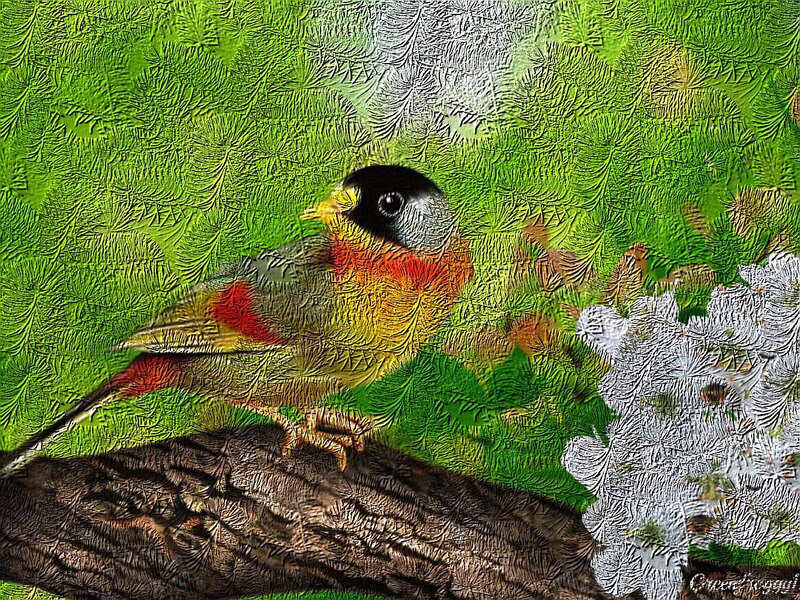 Bird on a Branch — Green, Vibrant