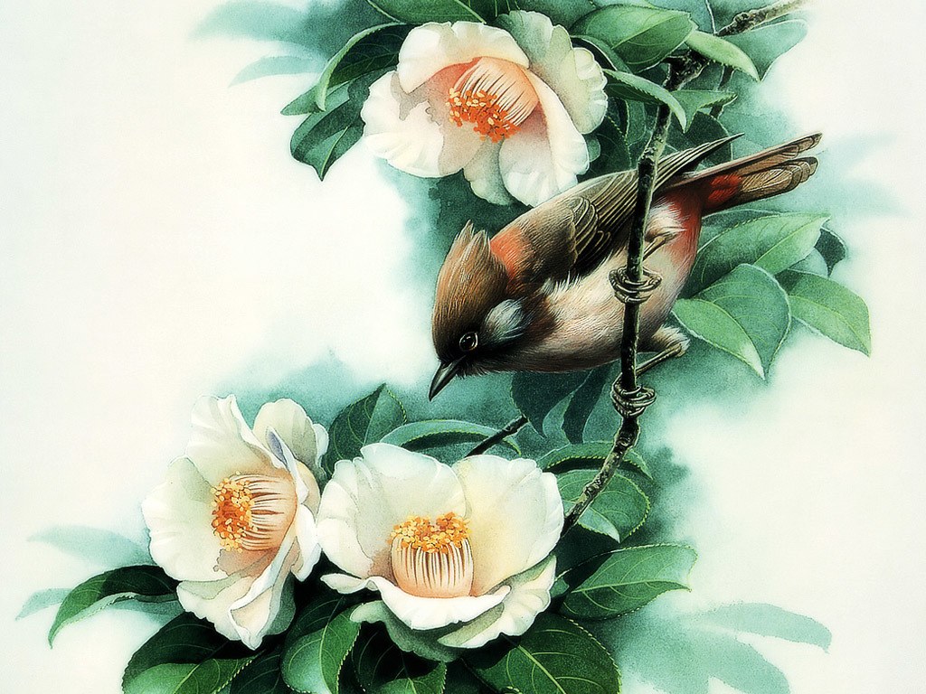 Bird on a flowering branch