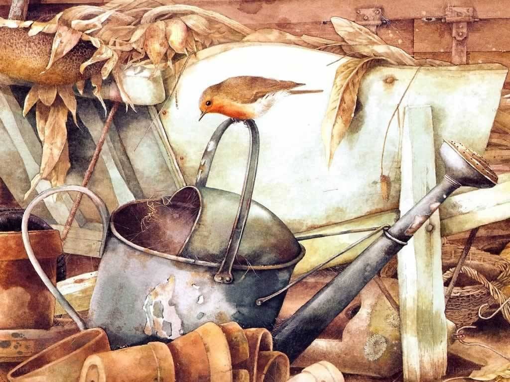 Bird on a watering can
