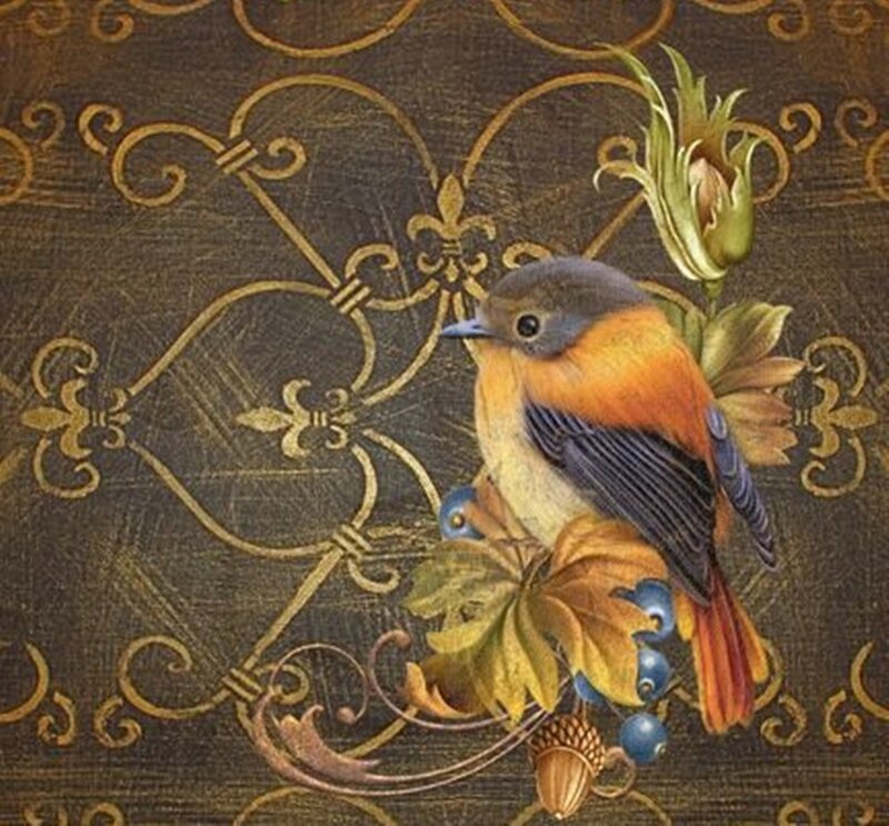 Bird on Autumn Branch — Brown