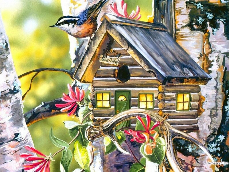 Bird on Birdhouse — Green