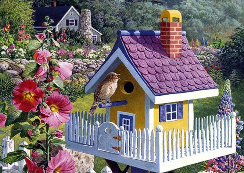 Bird on Birdhouse — Yellow