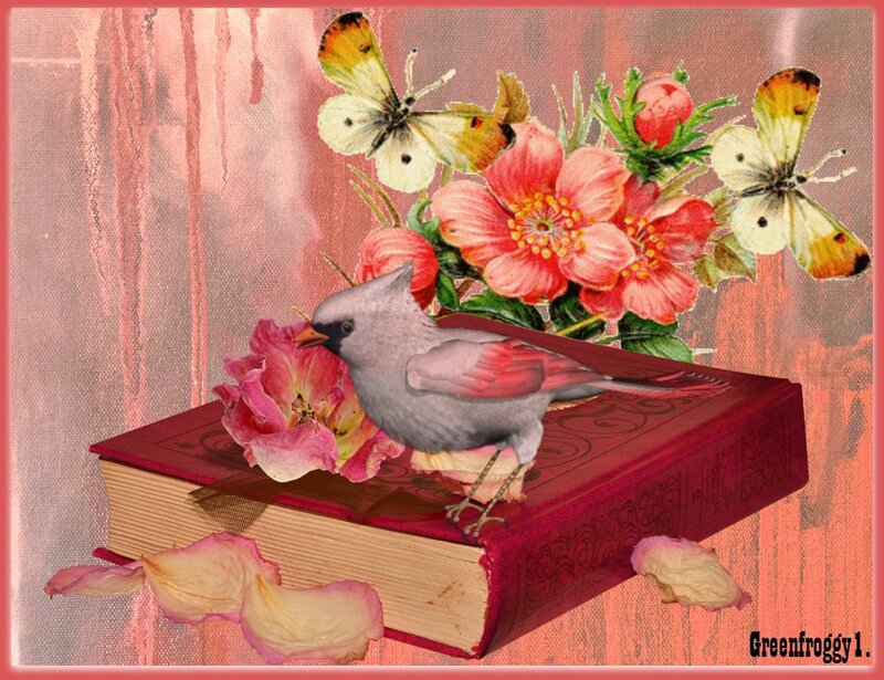 Bird on Book with Flowers