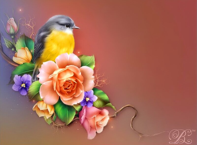 Bird on Floral Arrangement
