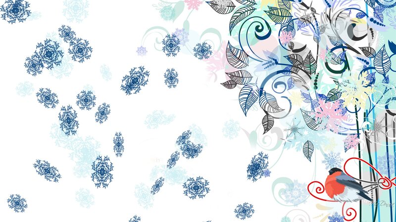 Bird on Floral Branch — Blue
