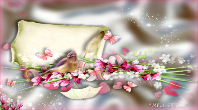 Bird on Floral Branch — Pink