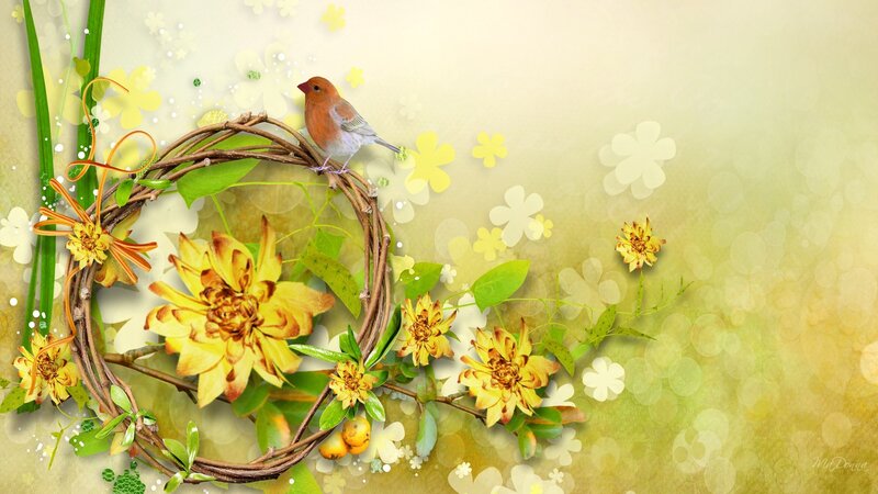 Bird on Floral Wreath
