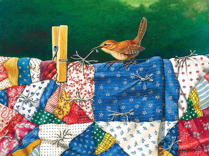 Bird on Quilt — Green