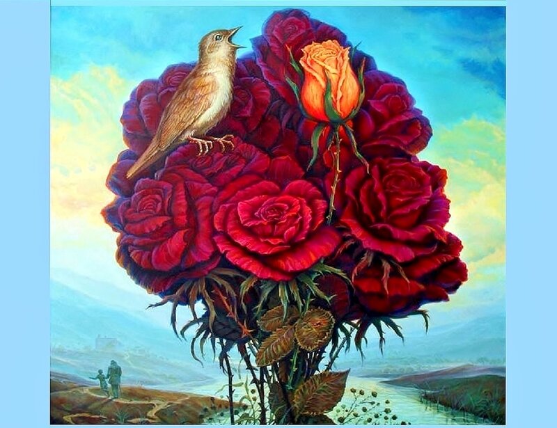 Bird on Red Roses