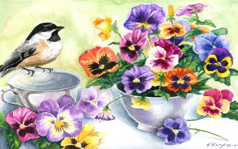 Bird on Teacup — Purple