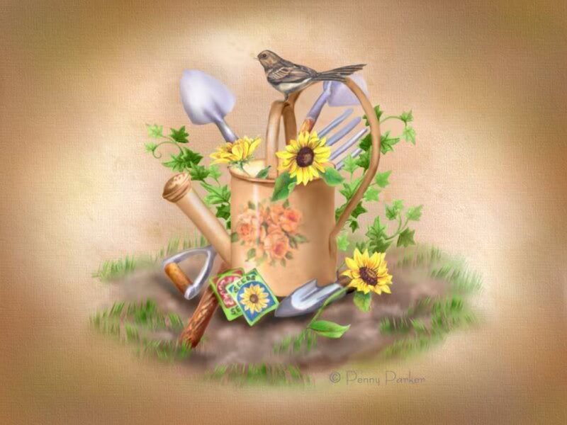 Bird on Watering Can — Yellow