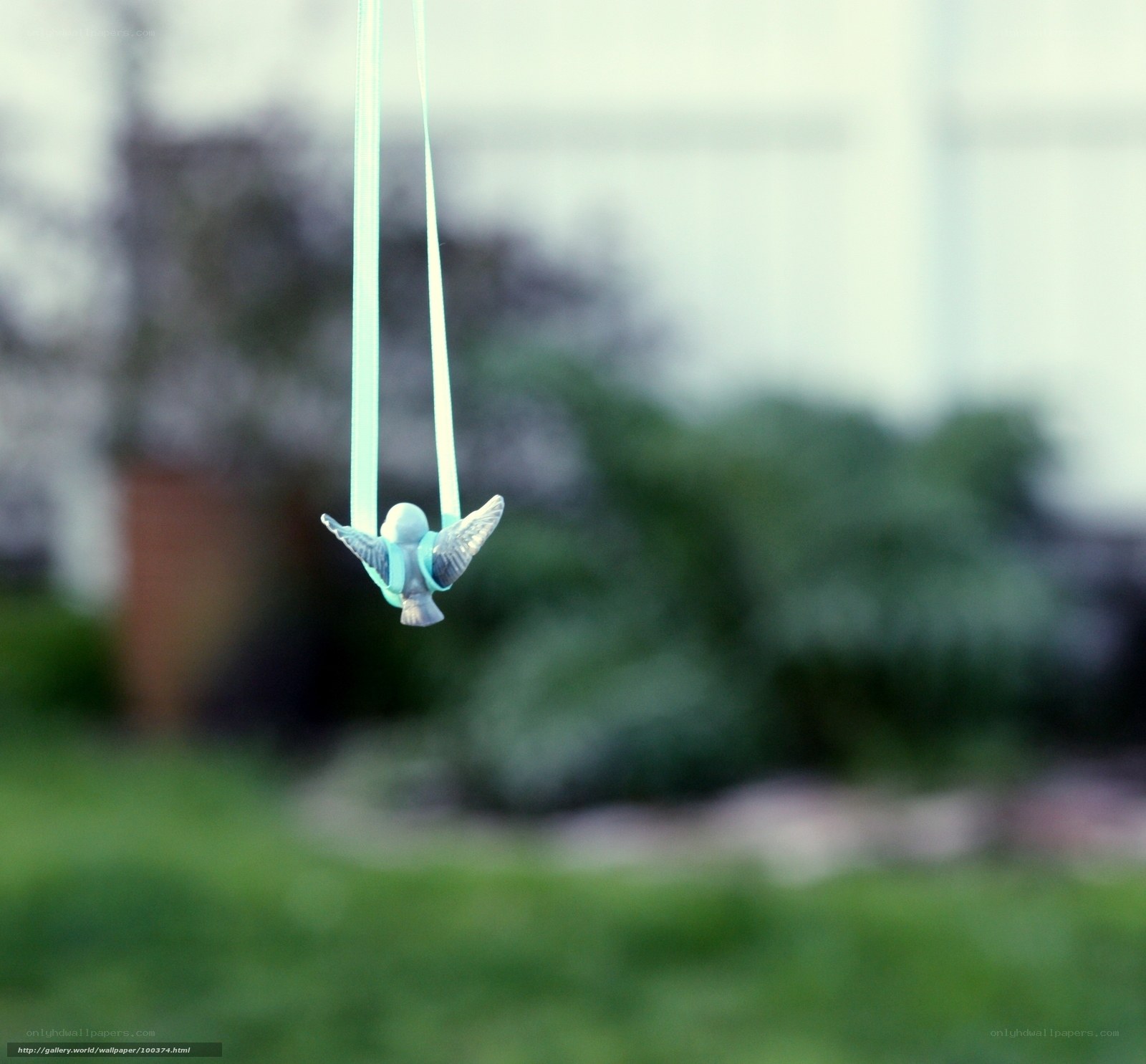 bird ornament hanging on ribbon