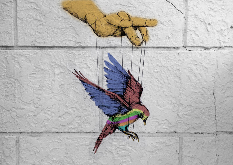 Bird Puppet on Wall