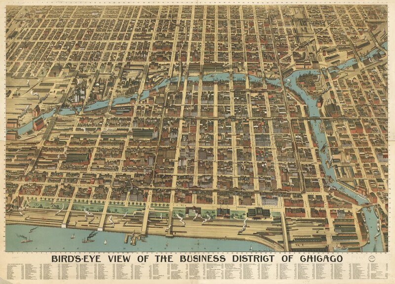 Bird's-eye view of Chicago business district
