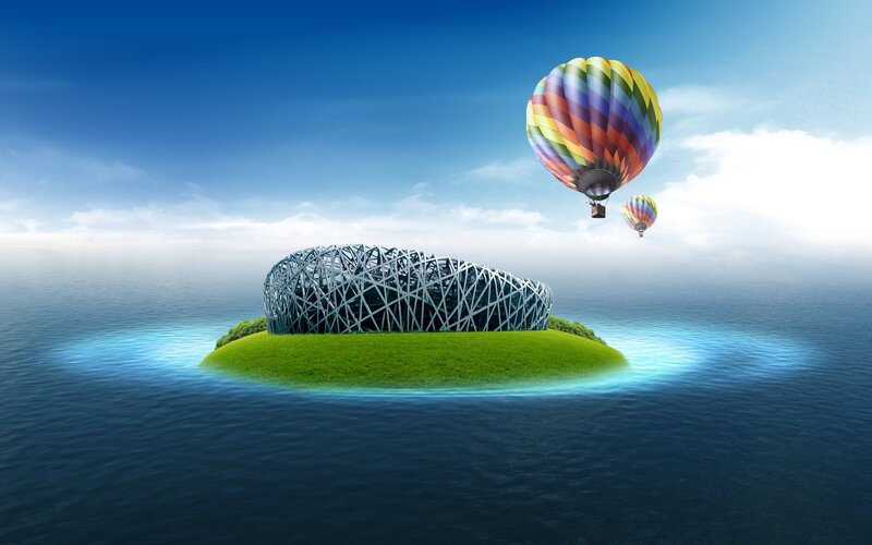 Bird's Nest Stadium on an island