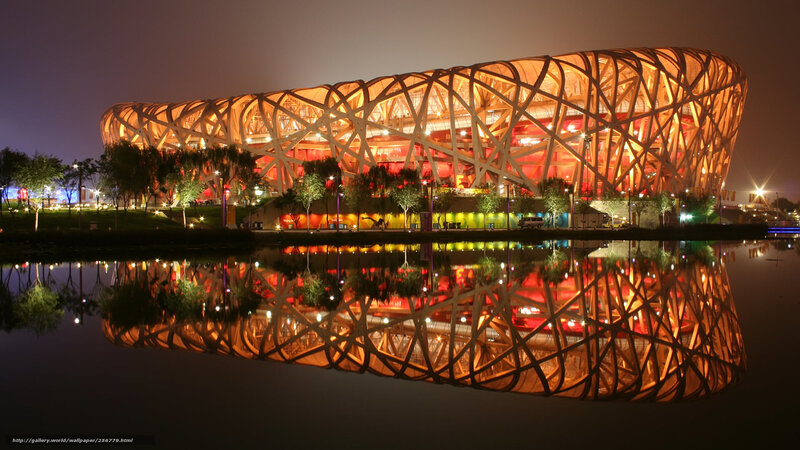 Bird's Nest Stadium — Orange, Dramatic, Night