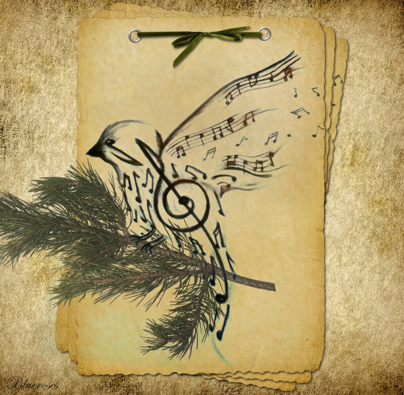 Bird Singing Music Notes — Brown
