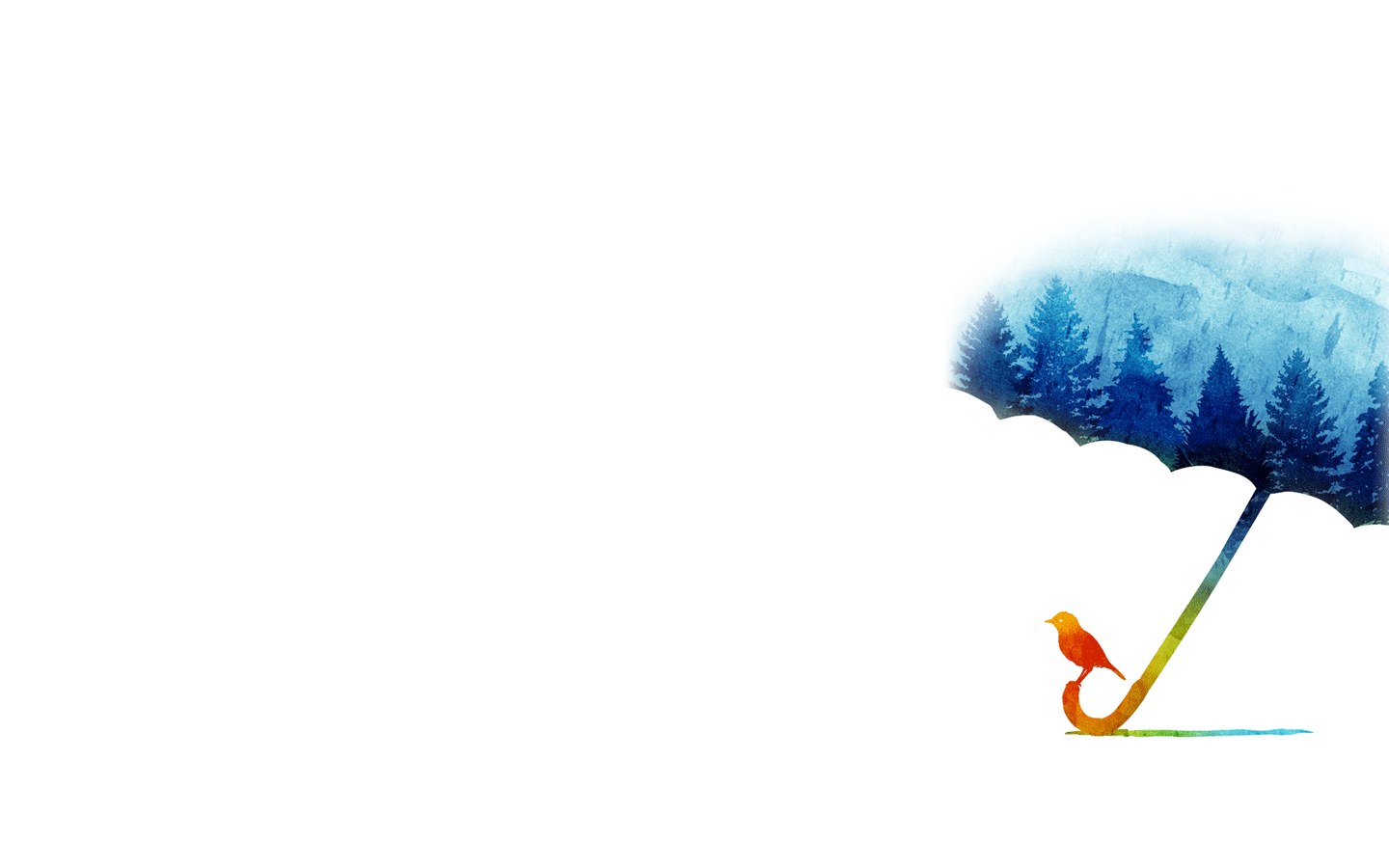 bird under umbrella with forest