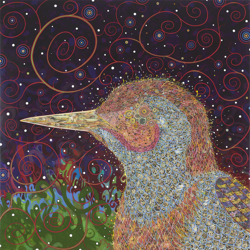 Bird with cosmic swirls