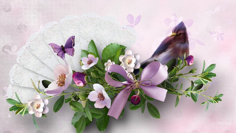 Bird with Flowers and Lace