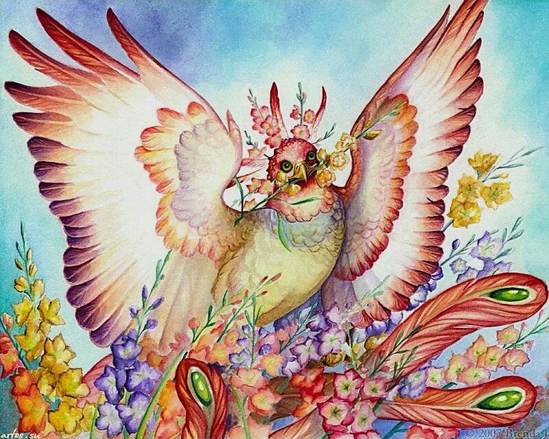 Bird with Flowers — Blue