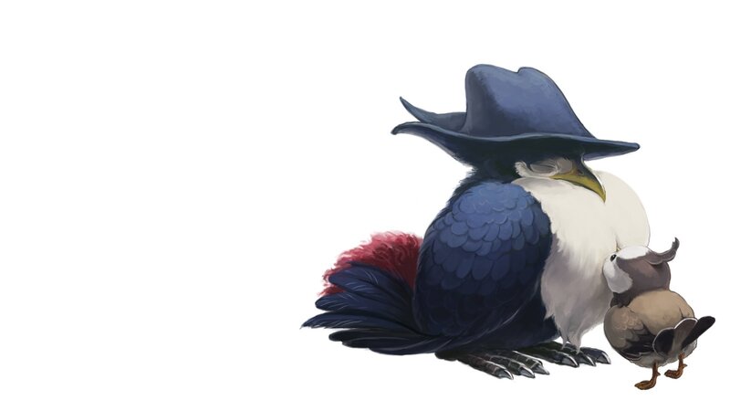 bird with hat and chick