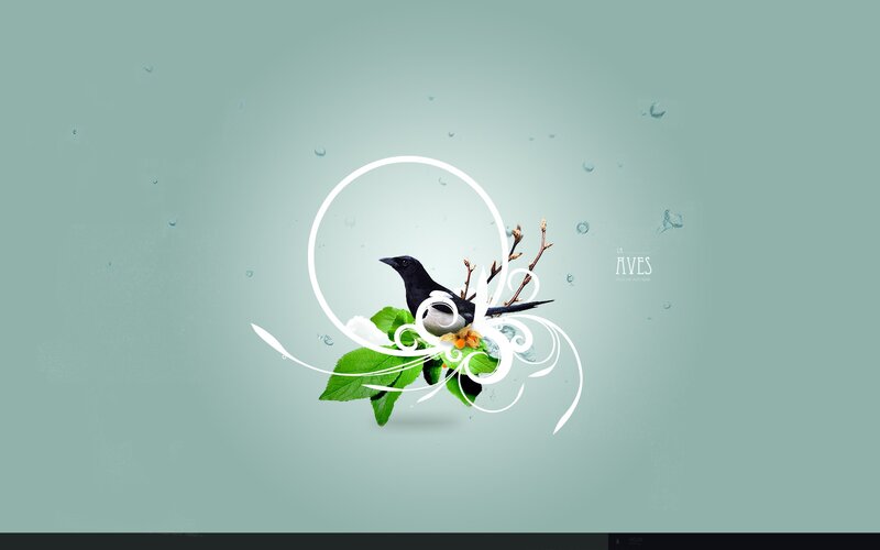 bird with leaves and swirls