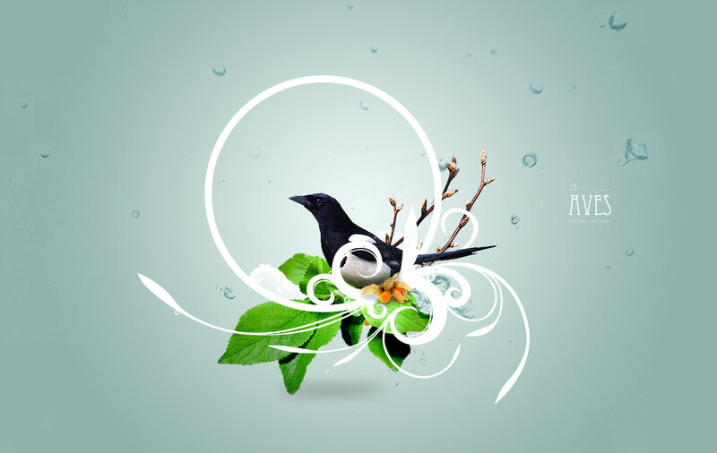 bird with leaves and swirls