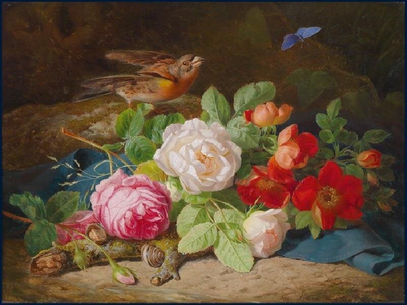 Bird with Roses and Butterfly