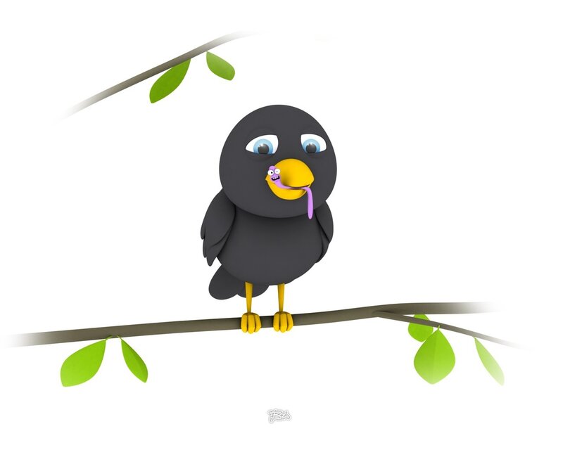 bird with worm in beak