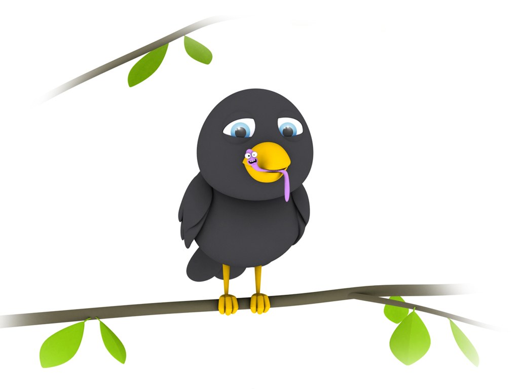 bird with worm in beak