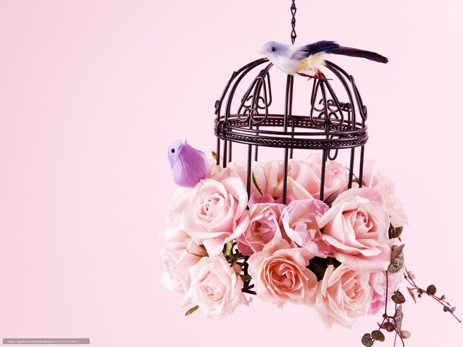 Birdcage with pink roses