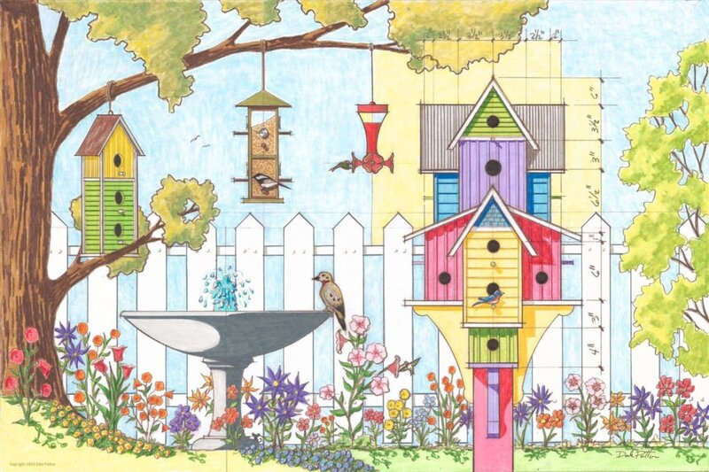 Birdhouse garden scene