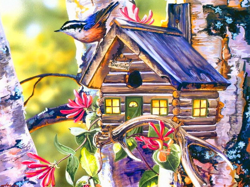 Birdhouse in Forest — Green