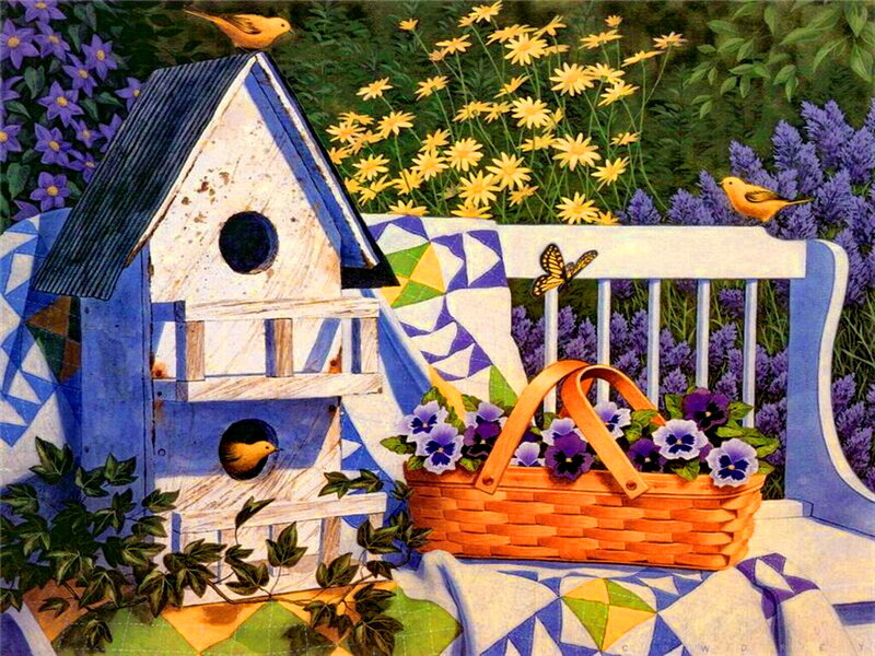 Birdhouse in Garden — Blue