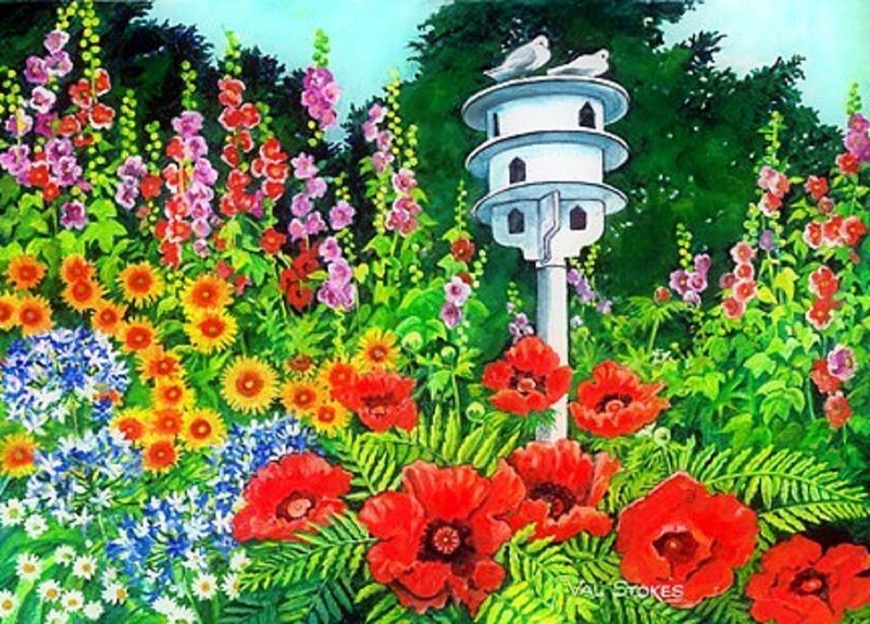 Birdhouse in Garden — Red