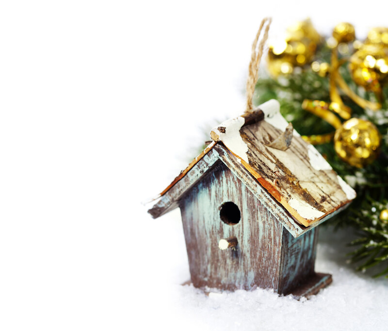 Birdhouse in Snow — White, Festive, Winter